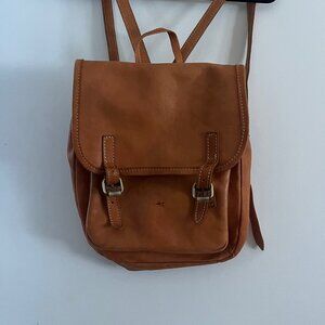 light brown leather backpack